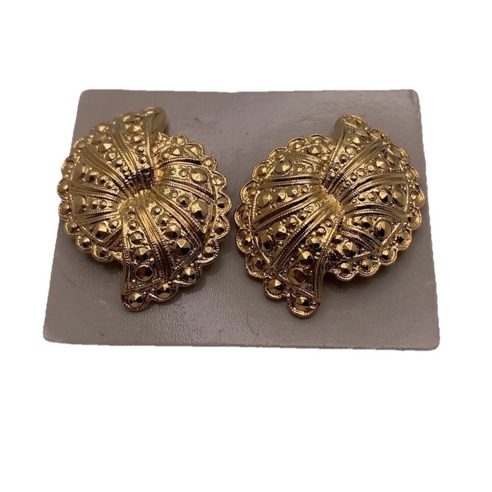 Vintage Avon Fanfare Pierced Earrings Gold Tone Original Box 1980’s
